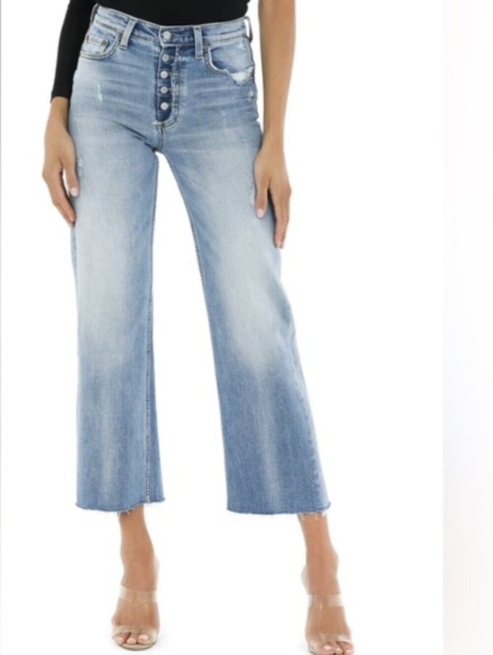 Boyish The Mikey High Rise Wide Leg Jeans Exposed Button Fly Sz. 28